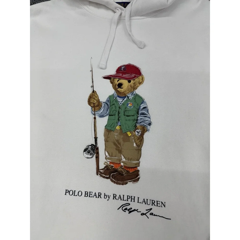 Polo Ralph Lauren Men's 4XLT White Fishing Adventure Bear Hoodie Sweatshirt